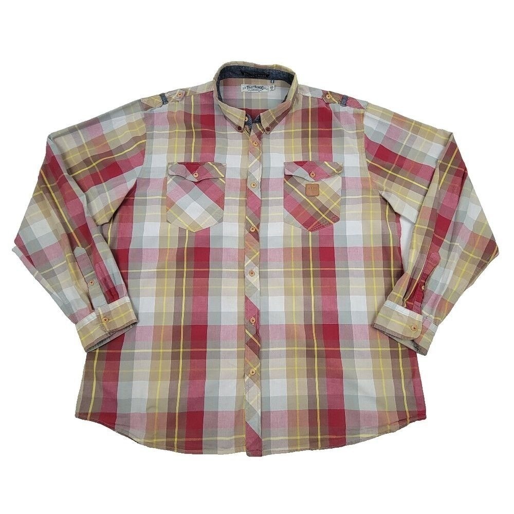 Akoo Plaid Button Down Military Shirt Mens 3XL XXXL Long Sleeve Plaid Multicolor